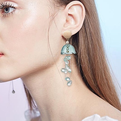 Glass Jellyfish with Shell Pearl Beaded Dangle Stud Earrings EJEW-TA00217-1