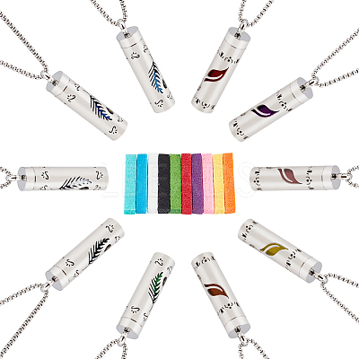 2Pcs 2 Styles Anti-Tarnish Stainless Steel Mini Hollow Column Perfume Bottle Necklaces NJEW-DR0001-02A-1