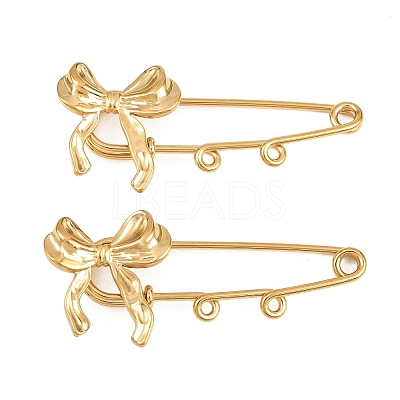 Bowknot 304 Stainless Steel Safety Pins Brooch Findings SA-CBA098D-12B-G-1
