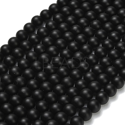 Natural Black Onyx(Dyed & Heated) Beads Strands G-Z024-01B-6mm-1