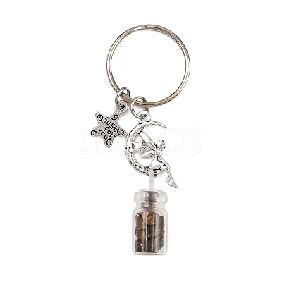 7Pcs 7 Styles Glass Bottle with Chakra Gemstone Chip Inside Keychains KEYC-JKC01393-01-1