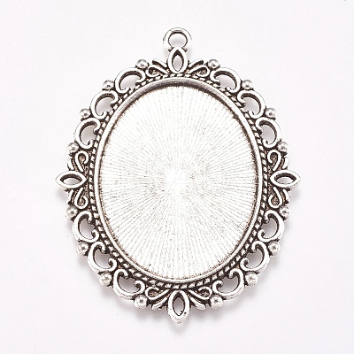 Tibetan Style Oval Pendant Cabochon Settings LS-TIBE-473-AS-NR-1