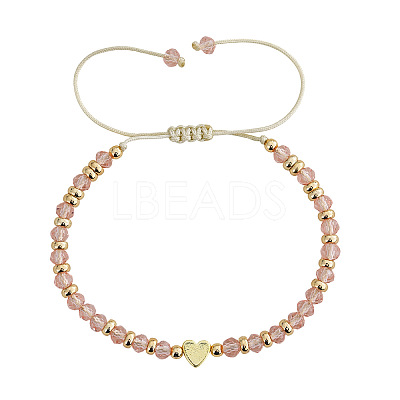 Adjustable Faceted Glass & Heart Brass Bead Braided Bracelets RF4294-1-1