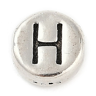 925 Sterling Silver Flat Round with Letter Beads STER-G044-01AS-H-1