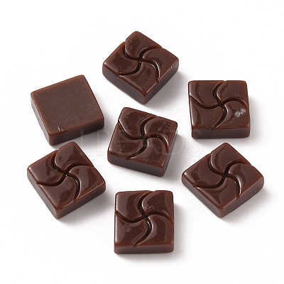 Square Fan Chocolate Opaque Resin Cabochos RESI-WH0026-70A-1