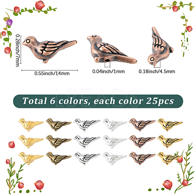 150Pcs 6 Colors Tibetan Style Alloy Beads TIBEB-SC0001-46-1