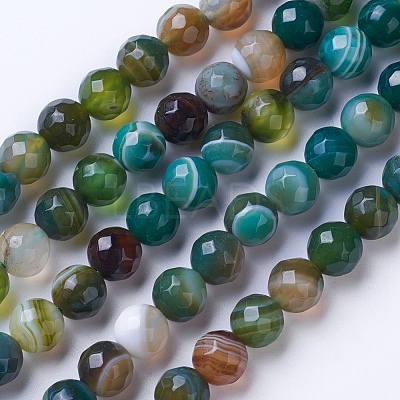 Natural Striped Agate/Banded Agate Beads Strands G-G753-01-8mm-1