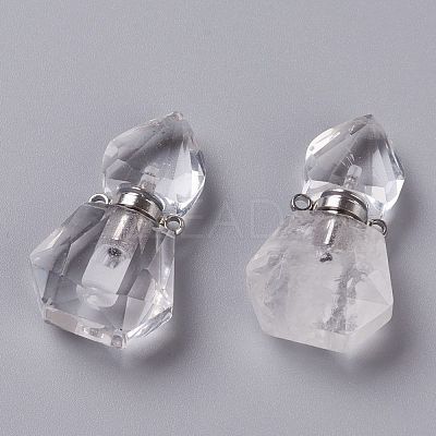 Hexagon Natural Quartz Crystal Perfume Bottle Pendants G-H241-03E-P-1