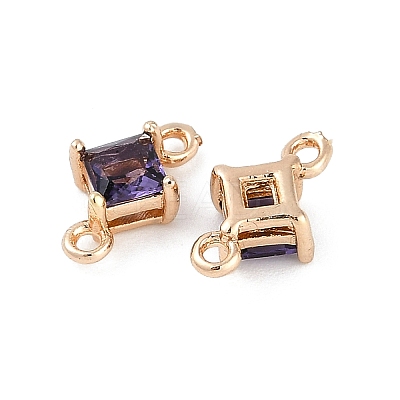 Brass Pave Glass Rhombus Links Connector Charms GLAA-Q088-001G-1