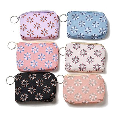 Flower Print Cotton Cloth Wallets with Alloy Zipper AJEW-B024-03B-1