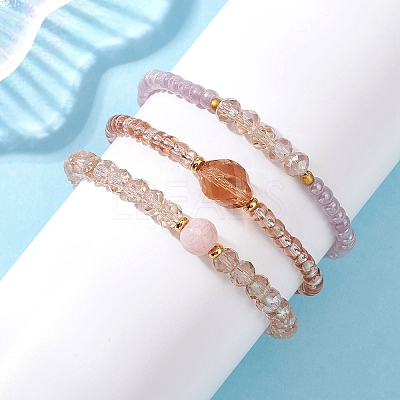 3Pcs 3 Styles Glass Beads Stretch Bracelets for Women BJEW-JB12880-1