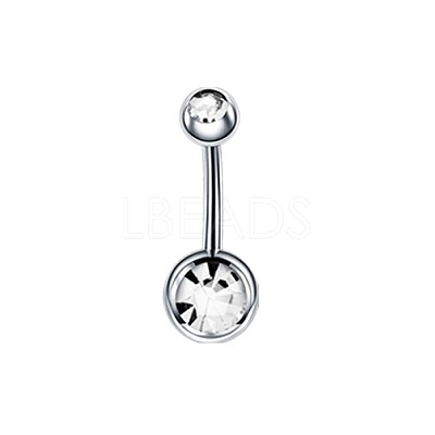 304 Stainless Steel Clear Cubic Zirconia 15 Gauge Round Belly Button Rings WGFD174-09-1