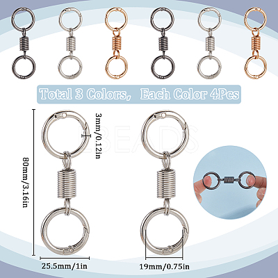 12Pcs 3 Colors Nordic Retro Zinc Alloy Double Spring Ring Clasps FIND-SC0012-87B-1