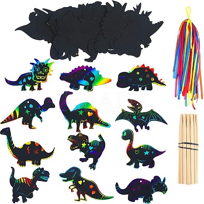 12Pcs Dinosuar Scratch Rainbow Painting Art Paper LS-PW-WG54087-01-1