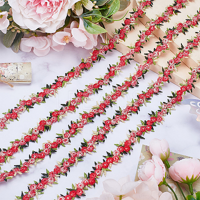 15 Yards Flower Polyester Embroidery Lace Ribbon OCOR-WH0070-77F-1