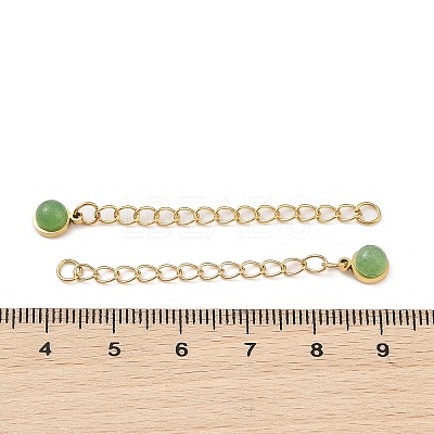 Ion Plating(IP) 316 Surgical Stainless Steel Curb Chain Extender with Natural Green Aventurine Round Charm STAS-A097-01G-13-1