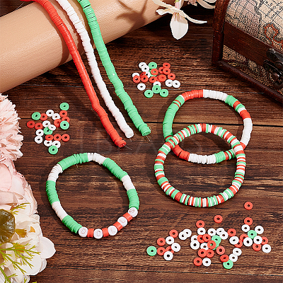 3 Strand 3 Colors Flat Round Handmade Polymer Clay Beads CLAY-PH0001-97-1