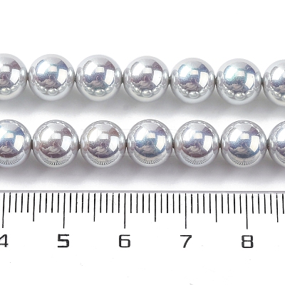 UV Plating Pearlized Glass Pearl Beads Strands GLAA-F128-01B-T12-1