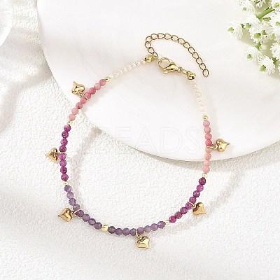 Natural Ruby & Rhodonite & Amethyst Faceted Round and Pearl Beaded Anklets AJEW-AN00872-02-1