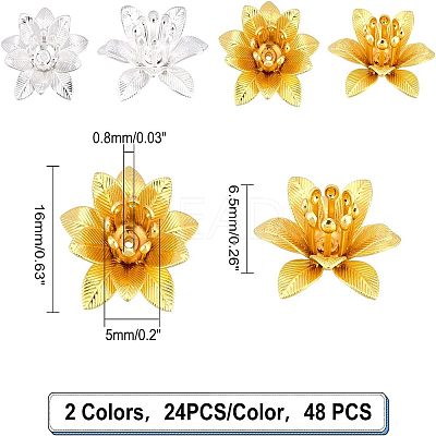 48Pcs 2 Colors 3D Brass Bead Caps KK-FH0002-42-1