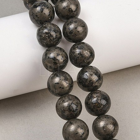 Natural Pyrite Beads Strands G-P303-01-10mm-16-1