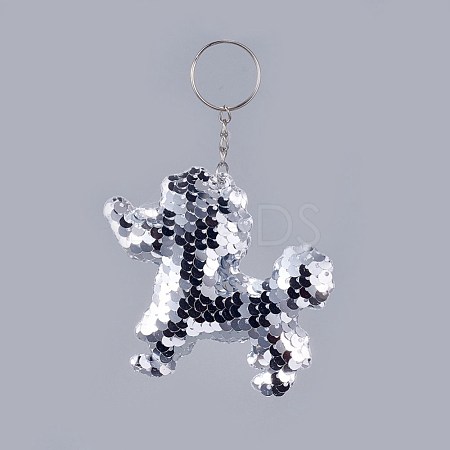 Plastic Paillette Beaded Puppy Keychain KEYC-F024-B06-1