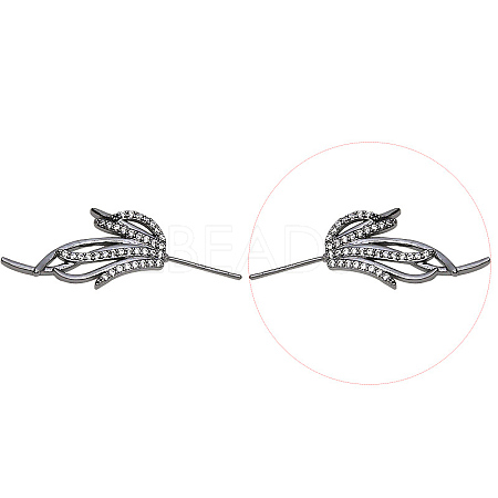 Brass Micro Pave Clear Cubic Zirconia Fishtail Head Pins BAPE-PW0002-10A-B-1