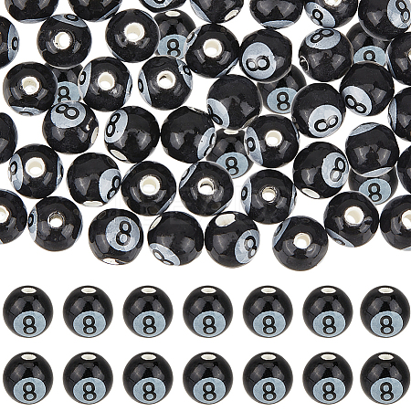 54Pcs Glazed Porcelain Round Beads PORC-SC0001-09-1