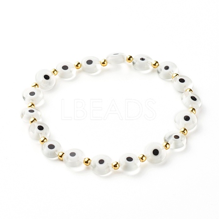 Handmade Evil Eye Lampwork Beads Stretch Bracelet BJEW-JB06864-01-1