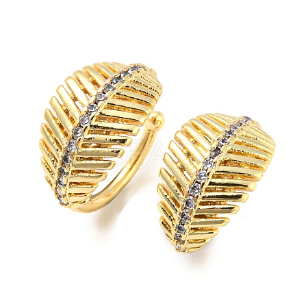 Leaf Rack Plating Brass Micro Pave Cubic Zirconia Cuff Earrings for Women EJEW-F326-05G-1