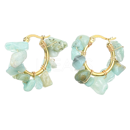 Natural Amazonite Chips Braided Hoop Earrings EJEW-JE04940-16-1
