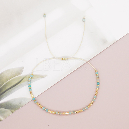 Adjustable Boho Natural Amazonite Faceted Rondelle Braided Bead Bracelets OW0255-1-1