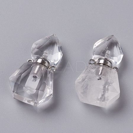 Hexagon Natural Quartz Crystal Perfume Bottle Pendants G-H241-03E-P-1