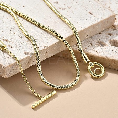 Brass Round Snake Chain Necklaces with OT Clasps for Men Women NJEW-G160-06G-1