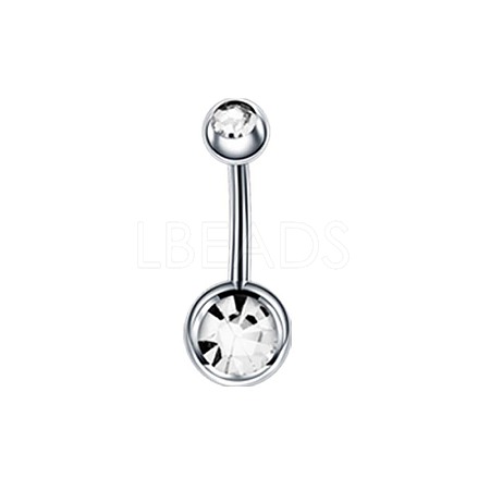 304 Stainless Steel Clear Cubic Zirconia 15 Gauge Round Belly Button Rings WGFD174-09-1