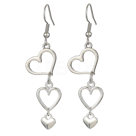 Tibetan Style Alloy Hollow Heart Dangle Earrings with 304 Stainless Steel Pins EJEW-JE05341-1