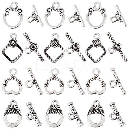 100Pcs 4 Styles Tibetan Style Alloy Toggle Clasps FIND-SC0008-04-1