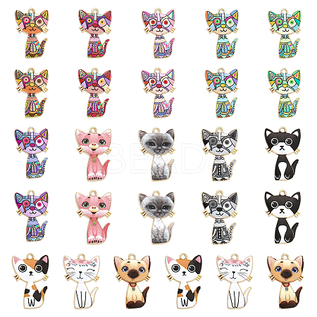 CHGCRAFT 26Pcs 13 Style Alloy Enamel Printed Pendants FIND-CA0006-41-1