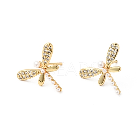 Rack Plating Brass Micro Pave Clear Cubic Zirconia Stud Earrings for Women EJEW-G311-05G-1