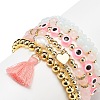 6Pcs 6 Style Natural & Synthetic Mixed Gemstone & Pearl & Resin Evil Eye Stretch Bracelets Set BJEW-JB08885-6