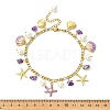 3Pcs 3 Styles Ocean Alloy Enamel Starfish Shell Charm 304 Stainless Steel Figaro Chain Anklets with Natural Amethyst & Rose Quartz & Synthetic Turquoise Chip Beads AJEW-AN00883-5