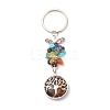 Flat Round with Tree of Life Natural & Synthetic Mixed Stone Chips & Brass Pendant Keychain KEYC-JKC00358-2