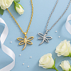 4Pcs 2 Colors Alloy Crystal Rhinestone Dragonfly Pendant Necklaces NJEW-HY0001-13-3