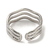 304 Stainless Steel Triple Lines Open Cuff Ring RJEW-C067-07P-3