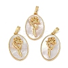 Rack Plating Brass Pave Shell Oval Pendants KK-U032-92G-01-1