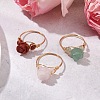 Valentine's Day Rose Natural Red Jasper & Green Aventurine & Rose Quartz Finger Rings RJEW-JR00814-2