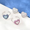 Heart Brass Micro Pave Cubic Zirconia Cuff Open Rings for Women CU-CBA0A21-01P-1