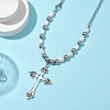 Natural Pearl with Cross Alloy Pendant Necklaces NJEW-JN04813-2