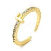 Clear Cubic Zirconia Initial Letter Open Cuff Ring RJEW-H120-09G-F-1