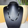 Vintage Frosted 8MM Natural Black Onyx(Dyed & Heated) Round Beaded Necklaces with Alloy Tube for Men QJ9371-1